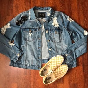 Distressed Plus Size Jean Jacket